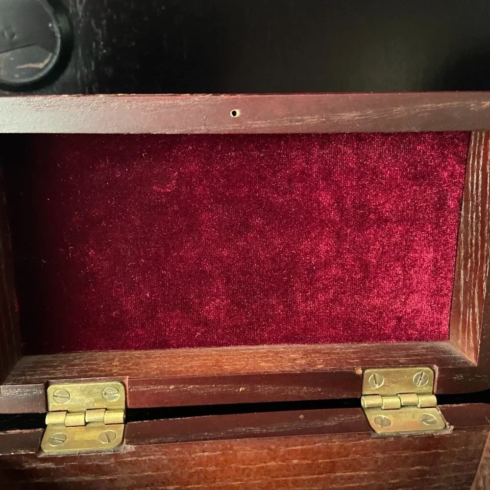 Vintage jewelry box Red wood  Velvet